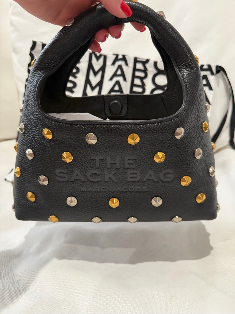 **Marc Jacobs The Glam Studs Leather Mini Sack Bag – Black**